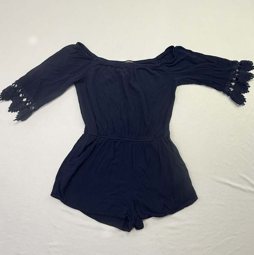 Ambiance Off-Shoulder Lace Trim Romper Size S